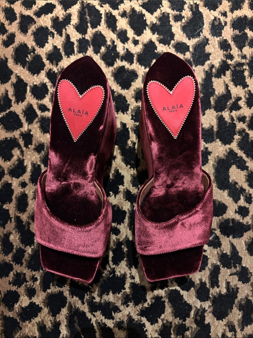 Alaïa Burgundy Velvet Slide Mules with Red Heart Insole